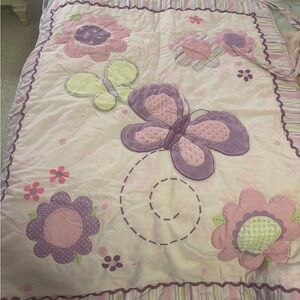 Just Born Charming Butterfly and Floral Baby  Quilt in Pink and purple.